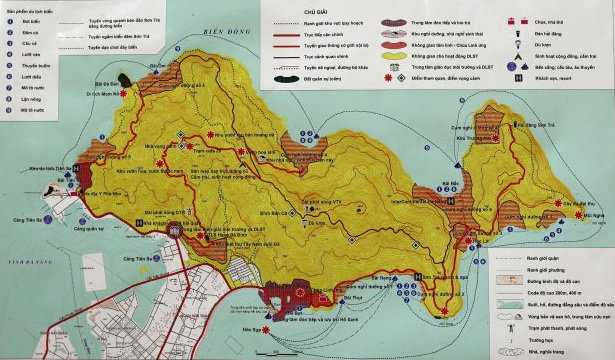 Bản đồ định hướng phân khu chức năng trong Quy hoạch tổng thể phát triển Khu du lịch quốc gia Sơn Trà, Đà Nẵng đến năm 2020, tầm nhìn đến năm 2030 - Ảnh: Việt Dũng.