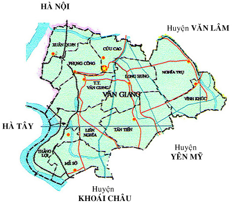 Bản đồ hành chính huyện Văn Giang, Hưng Yên.