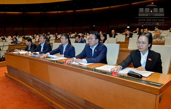 Các đại biểu Quốc hội nhấn nút thông qua Nghị quyết.
