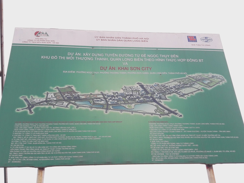 Dự án Khu chức năng đô thị hai bên tuyến đường từ đê Ngọc Thụy đi khu đô thị mới Thượng Thanh được thi công theo hình thức hợp đồng BT do Cty Cổ phần Khai Sơn – Cty TNHH MTV Khai Sơn Hà Nội là Chủ đầu tư.