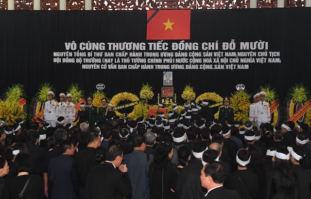 Lễ truy điệu nguyên Tổng Bí thư Đỗ Mười tại Nhà Tang lễ quốc gia, số 5 Trần Thánh Tông, Hà Nội sáng 7/10.