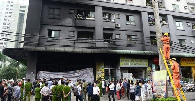 Hình ảnh cháy tại Tòa chung cư CT4A, CT4B Xa La (Hà Đông, Hà Nội). Thông tin từ Sở Cảnh sát PCCC Hà Nội cho biết, chung cư này chưa được cơ quan chức năng nghiệm thu về PCCC nhưng đã đưa cư dân vào ở.