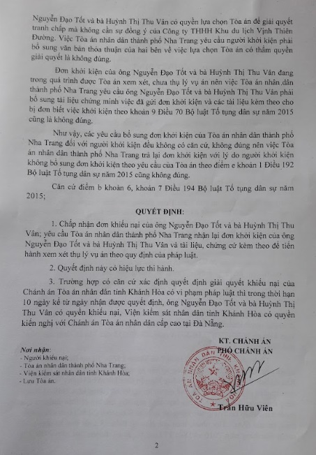 Quyết định giải quyết khiếu nại của TAND tỉnh Khánh Hòa.