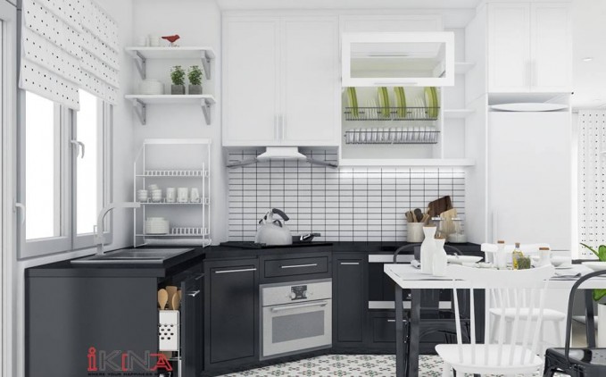 Phòng bếp nhỏ thường tận dụng tối đa các diện tích, kể cả góc chết