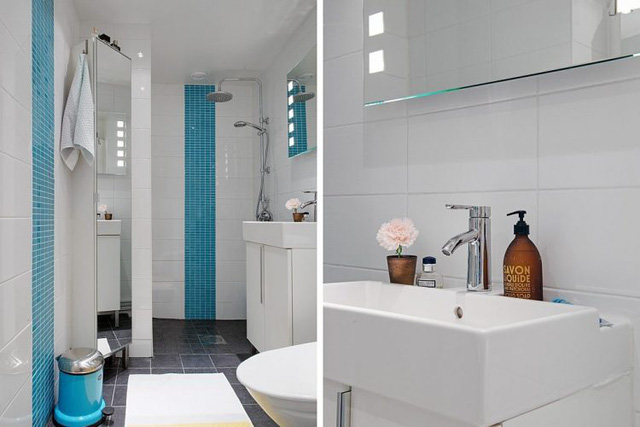 Phòng tắm được ốp đá hoàn toàn cho cả tường và sàn tạo cảm giác vô cùng hiện đại, sang trọng.