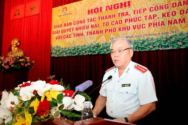 Tổng Thanh tra Phan Văn Sáu phát biểu tại hội nghị giao ban công tác thanh tra, tiếp công dân, giải quyết KN,TC phức tạp, kéo dài khu vực phía Nam. Ảnh: ST