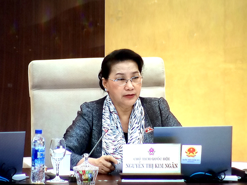 Chủ tịch Quốc hội Nguyễn Thị Kim Ngân chủ trì phiên họp. Ảnh: VGP/Nguyễn Hoàng