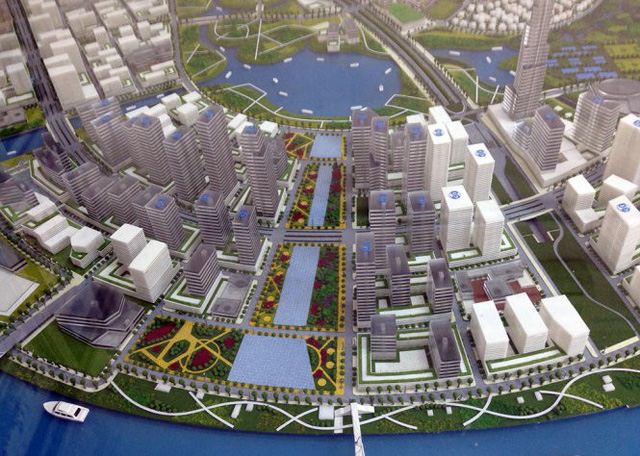 Vị trí quảng trường trung tâm theo mô hình quy hoạch 1/2.000 khu đô thị mới Thủ Thiêm
