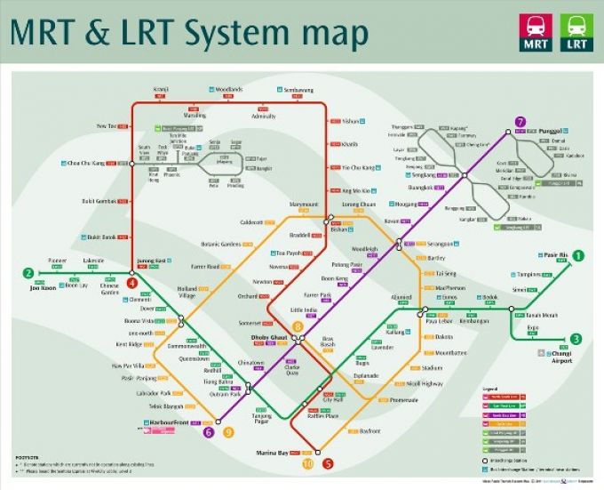 Bản đồ các tuyến tàu điện ngầm của Singapore