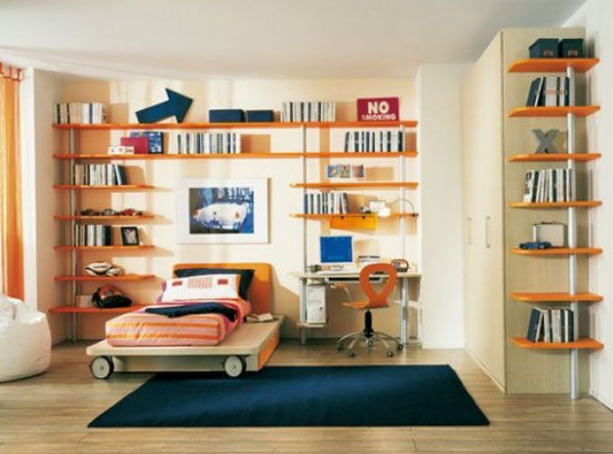 Đây là mẫu nội thất phòng ngủ dành cho những chàng trai luôn có sự phá cách, giường, bàn học, tủ sách đều được thiết kế mới lạ