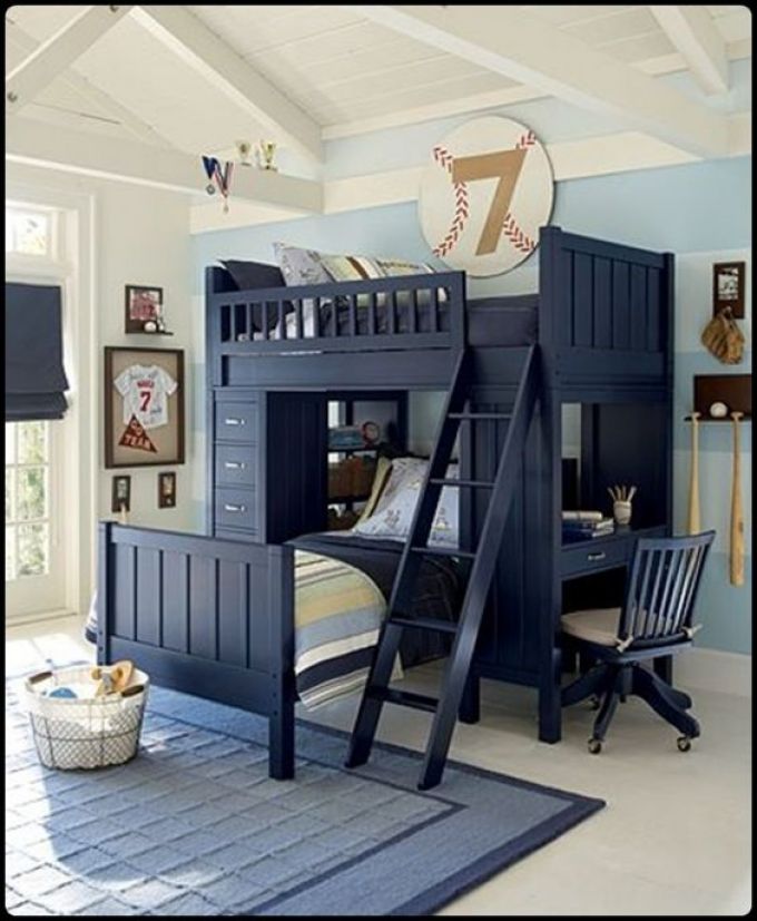 Mẫu nội thất phòng ngủ giường tầng kết hợp với bàn học cho cả 2 cậu nhóc 