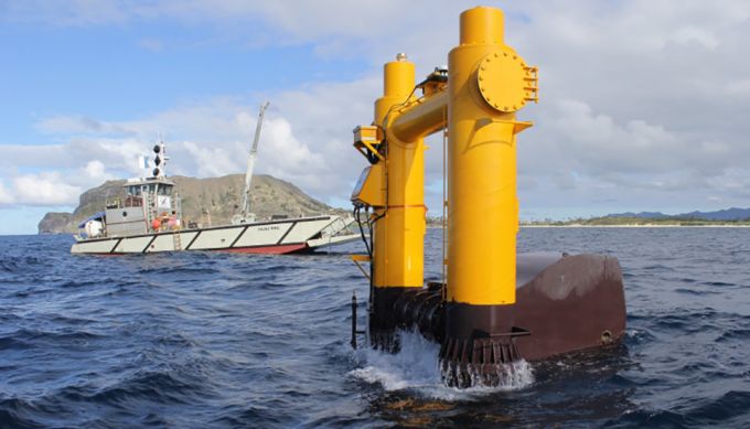 Tua-bin tạo ra điện từ sóng biển được trả nổi trên mặt biển