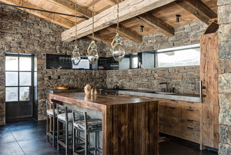 Những mẫu nội thất phòng bếp đẹp có sự tham giá của đá khá hiếm hoi vì cách phối hợp màu sắc không đơn giản