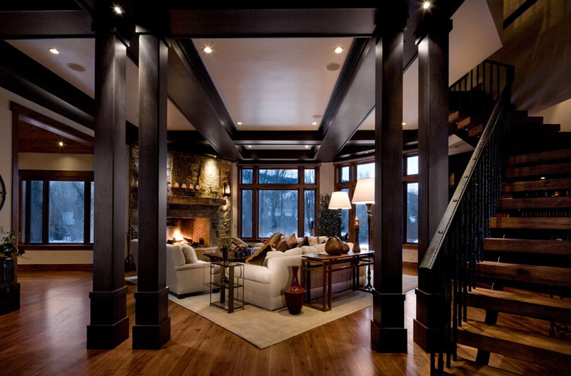 Với các căn nhà cột gỗ, bạn nên sử dụng càng nhiều đồ gỗ trong phòng khách càng tốt. Vì những mẫu nội thất phòng khách bằng gỗ nhìn rất cổ điển, giản dị nhưng vẫn sang trọng, quý phái.