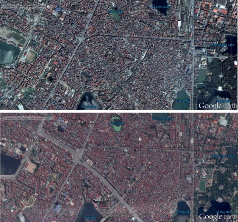 Một góc Hà Nội qua bản đồ vệ tinh của năm 2005 và 2015