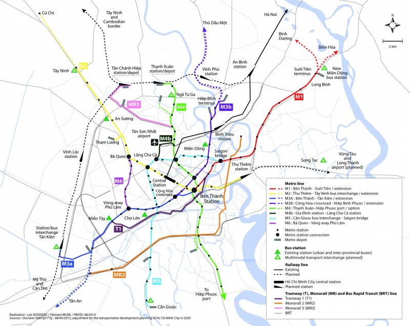 Sơ đồ phát triển hệ thống giao thông công cộng của TP.HCM đến 2020 - 2030 (Ảnh: PADDI)