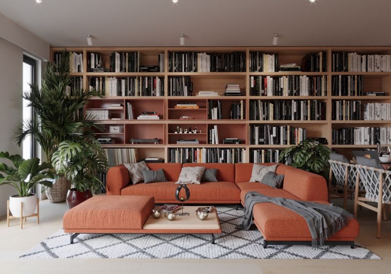 Phòng khách sẽ thực sự trở thành một không gian nghỉ ngơi với một chiếc sofa dài cùng những cuốn sách thú vị để kết thúc một ngày dài đầy mệt mỏi hoặc hai ngày cuối tuần lười biếng