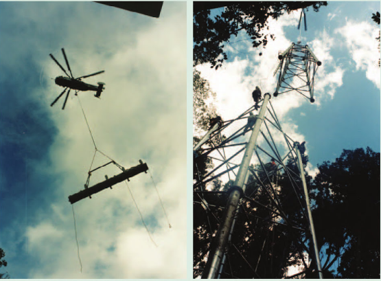 Máy bay trực thăng được sử dụng triệt để để xây dựng các tháp của hệ thống cáp treo