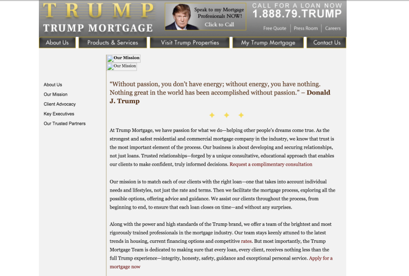 Trang web công ty cho vay của Trump