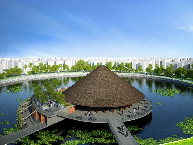 Kỉ lục nhà tre lớn nhất Việt Nam- Trung tâm Hội nghị Tre Việt như một đóa hoa sen nở rộ trên mặt hồ Tịnh Đế Liên