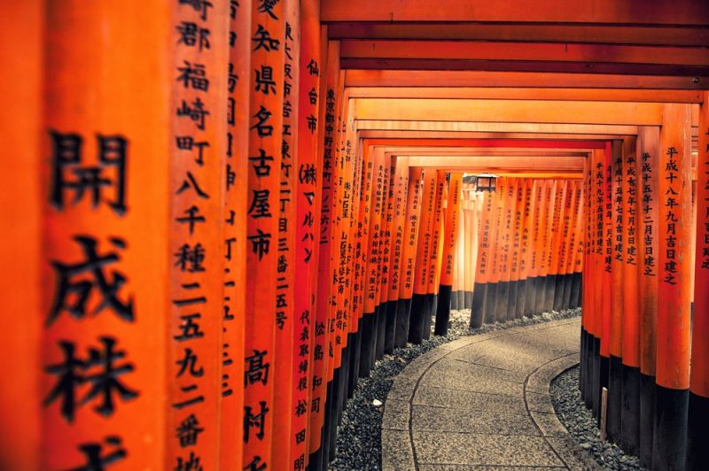 Cổng Red Torii ở Đền thờ Fushimi Inari ở Kyoto. Ảnh: SAHACHATZ / Shutterstock
