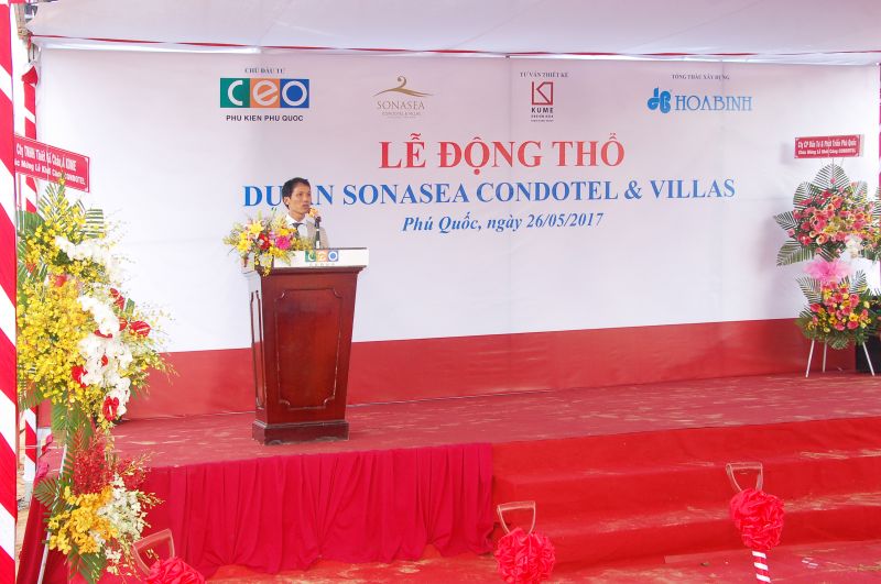 Ông Đoàn Văn Bình - Chủ tịch HĐQT Tập đoàn CEO phát biểu tại Lễ động thổ Sonasea Condotel & Villas