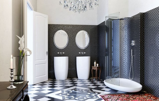 Một mẫu bồn tắm đơn giản cộng hưởng với gạch và tường nhiều màu sắc tạo điểm nhấn thú vị cho phòng tắm nhà bạn.
