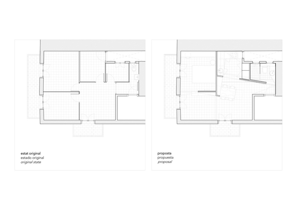 Mặt bằng căn hộ 37 m2 trước và sau khi cải tạo theo thiết kế mới.