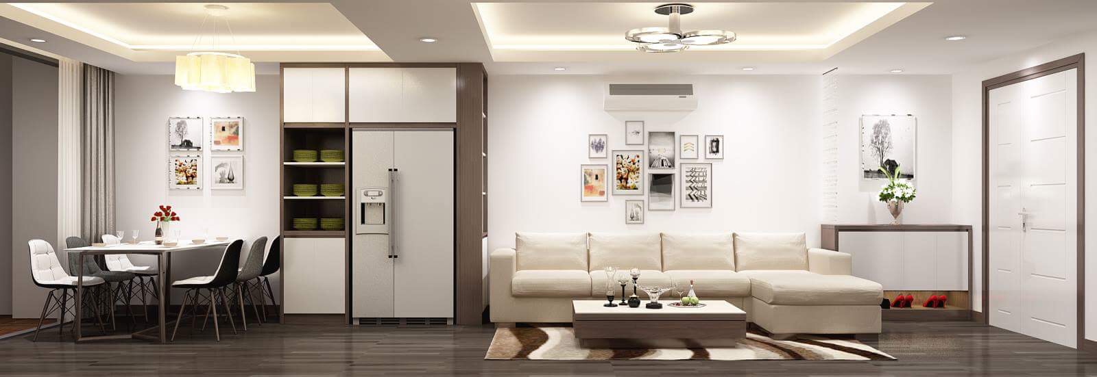 Phòng khách sang trọng, không gian rộng rãi với gam màu trắng chủ đạo mang đến một không gian sinh hoạt chung ấm cúng, nơi quây quần của cả gia đình.