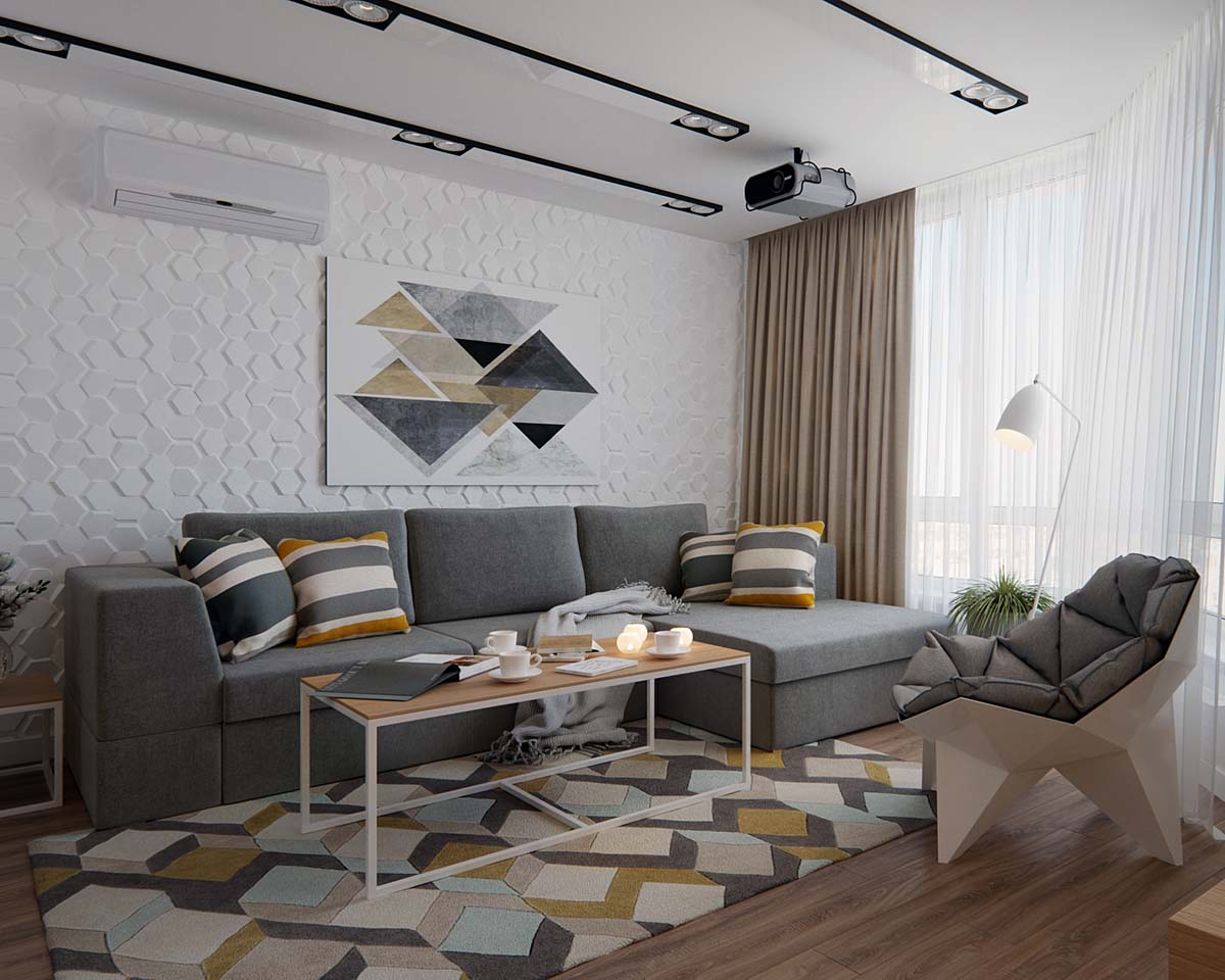 Phòng khách thường là khu vực rất rộng rãi, nhưng việc sử dụng các màu trung tính như màu xám và trắng làm cho căn phòng có cảm giác rộng hơn.