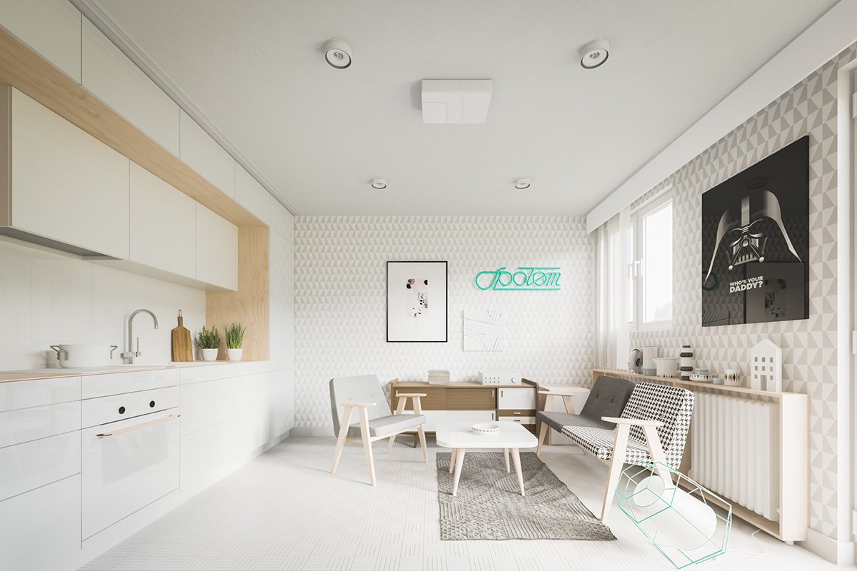 Nhà thiết kế tài năng Piotr Matuszek và Gosia Czarny đã mang đến cho căn hộ này một vẻ ngoài tươi sáng và rộng rãi. Dù chỉ có 50m2 nhưng với một vài bí kíp chuyển đổi đã khiến căn hộ đủ ấm cúng cho gia đình 2 người.