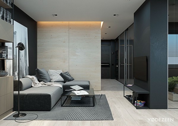 Các không gian trong căn hộ cũng được chia tách hợp lý nhờ việc áp dụng các chủ đề khác nhau. Một tấm thảm sọc trải dưới sàn nhà khu vực salon là một lựa chọn truyền thống cho bàn tiếp khách.