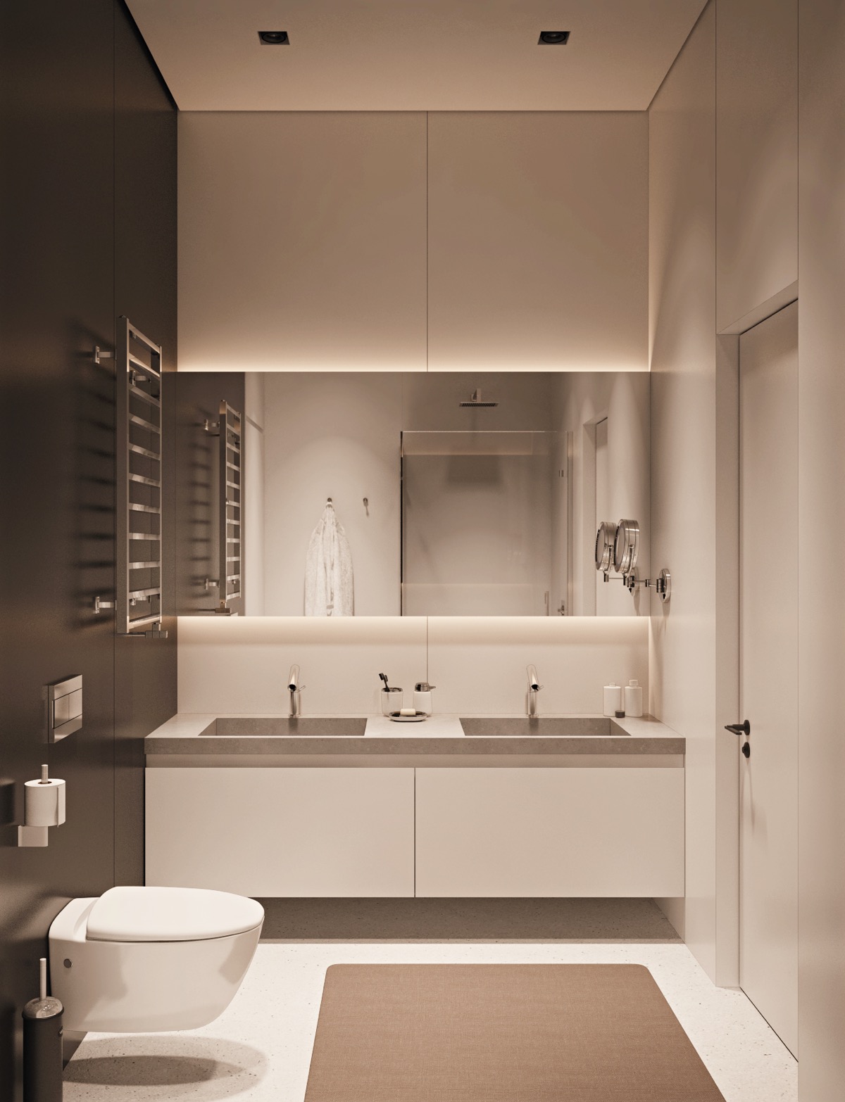 Không cần một không gian rộng lớn mới có thể áp dụng phong cách tối giản trong phòng tắm. Và mẫu thiết kế nội thất này là một ví dụ.