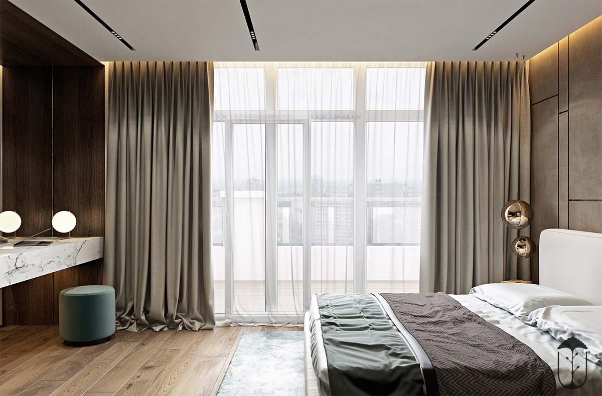 Cửa sổ chạy từ sàn đến trần nhà giúp căn phòng có được nhiều ánh sáng tự nhiên.