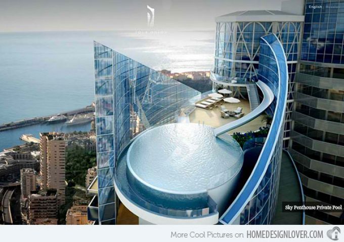 7. Một thiết kế hồ bơi hiện đại trên tầng thượng của căn hộ penthouse sẽ giúp gia chủ có một không gian thư giãn riêng tư, quên đi hết những mệt mỏi của công việc và sự ồn ào của cuộc sống đô thị.