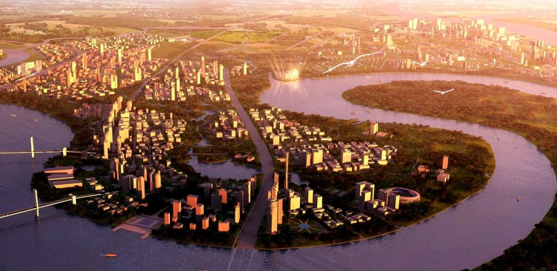 Khu đô thị mới Thủ Thiêm, tọa lạc bên bờ Đông sông Sài Gòn đối diện Quận 1, với tổng diện tích 657 ha.
