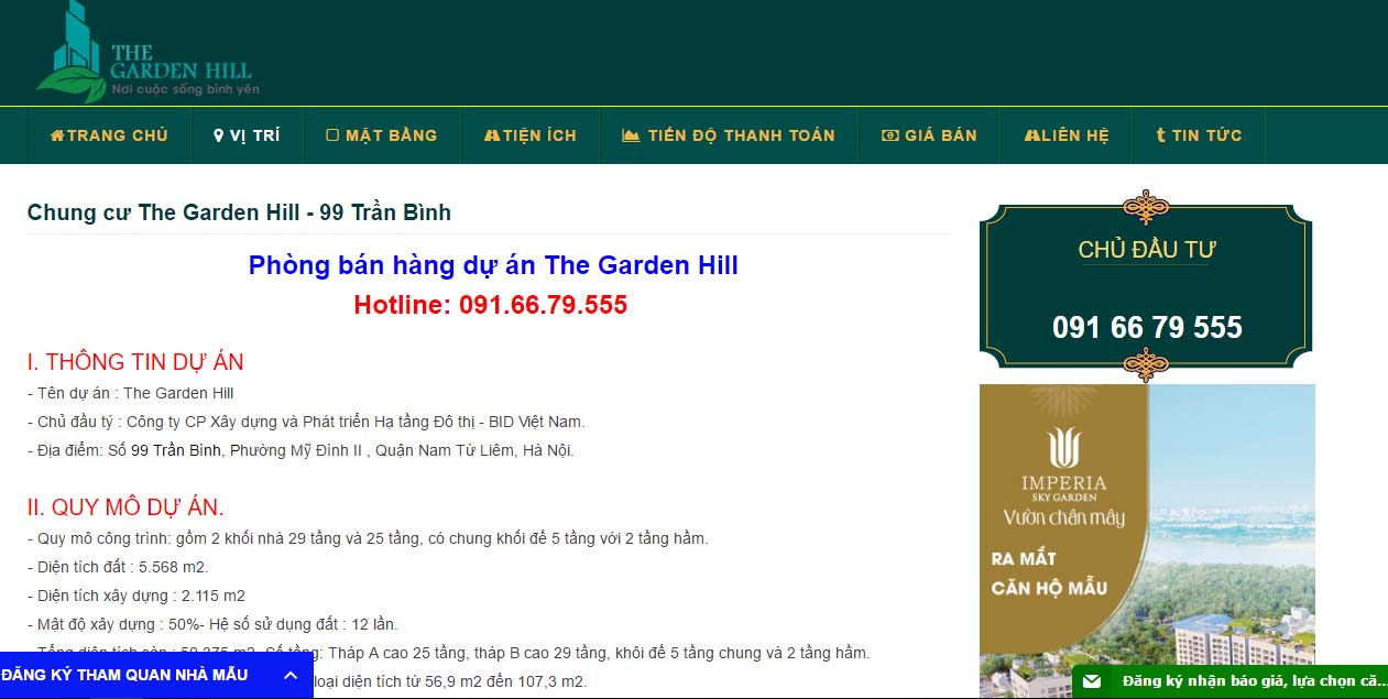 Trang thông tin rao bán dự án Bidhomes The Garden Hill. Ảnh chụp màn hình