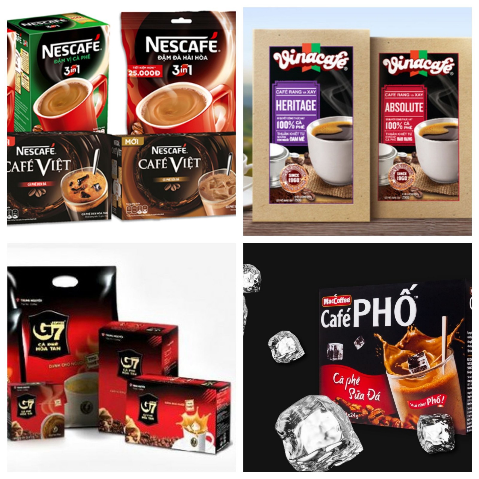 Một số thương hiệu lớn cung cấp mặt hàng cà phê hòa tan.