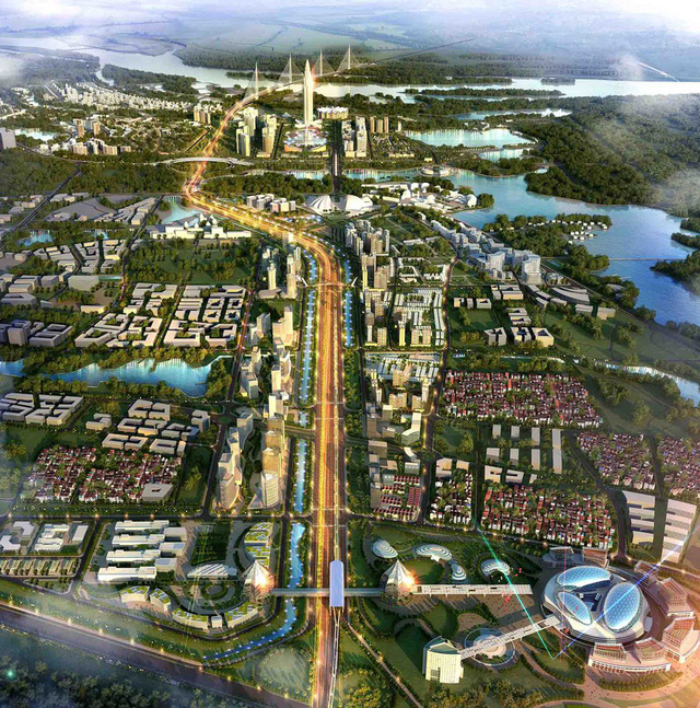 Phối cảnh Dự án Thành phố thông minh tại xã Hải Bối, Vĩnh Ngọc, huyện Đông Anh với vốn đầu tư là 94.349 tỷ đồng do Liên doanh Sumimoto (Nhật Bản) và Tập đoàn BRG đầu tư.