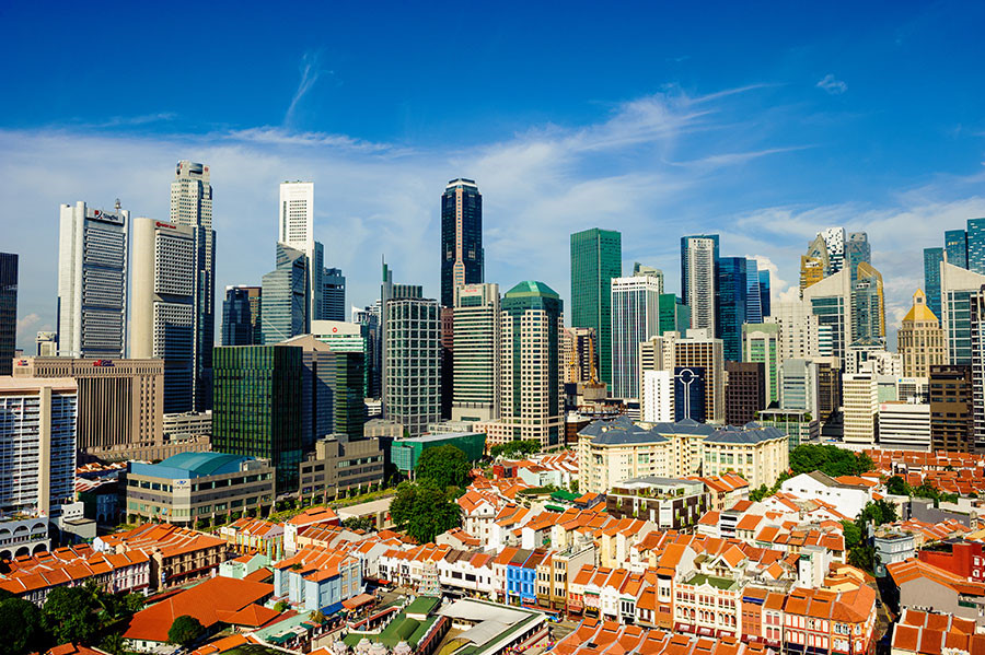 Các tòa nhà cao tầng và thấp tầng của Singapore được xây dựng xen kẽ nhau. Ảnh: Population Sg.