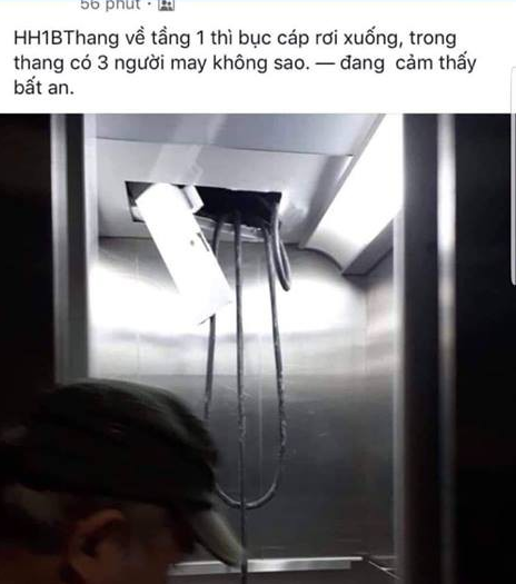 Hình ảnh thang máy chung cư HH Linh Đàm bất ngờ bị bục trần