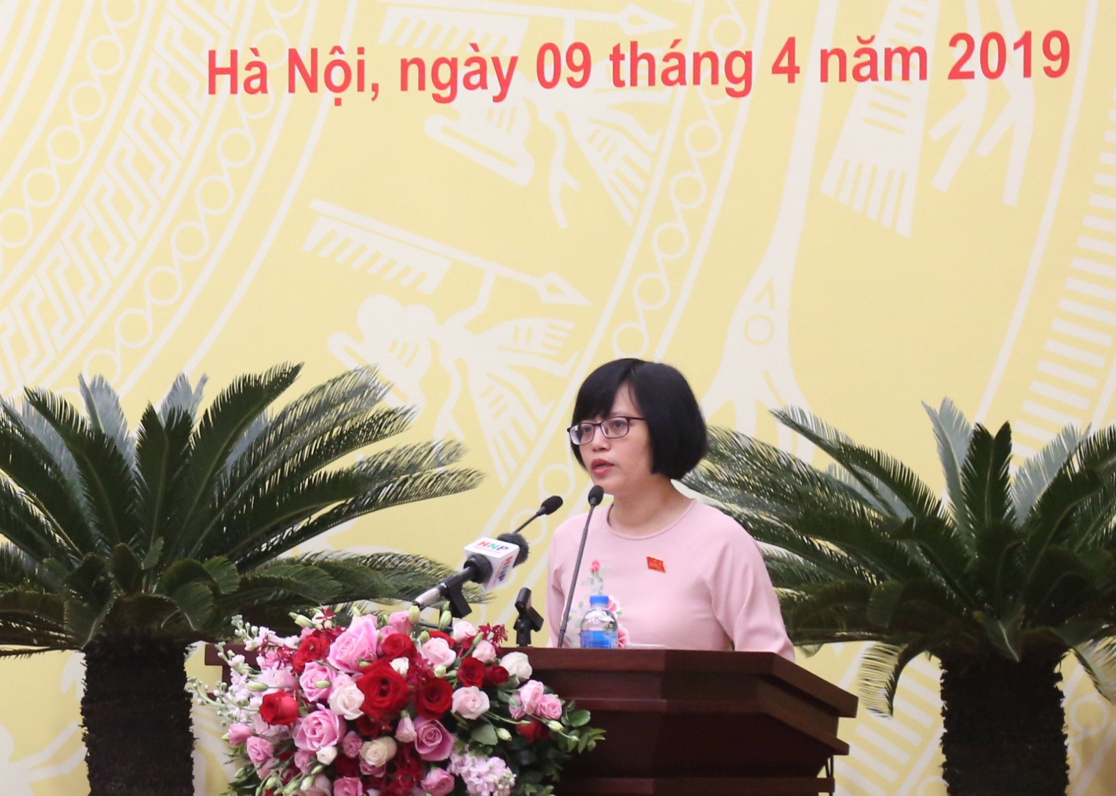 Bà Hồ Thị Vân Nga trình bày báo cáo thẩm tra tại kỳ họp