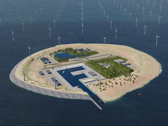 Hình ảnh 3D của hòn đảo nhân tạo dự tính được xây dựng Dogger Bank, một khu vực tại Anh có nguồn gió dồi dào đủ để cung cấp điện cho đất nước này cùng với Bỉ, Hà Lan, Đức, và Đan Mạch.