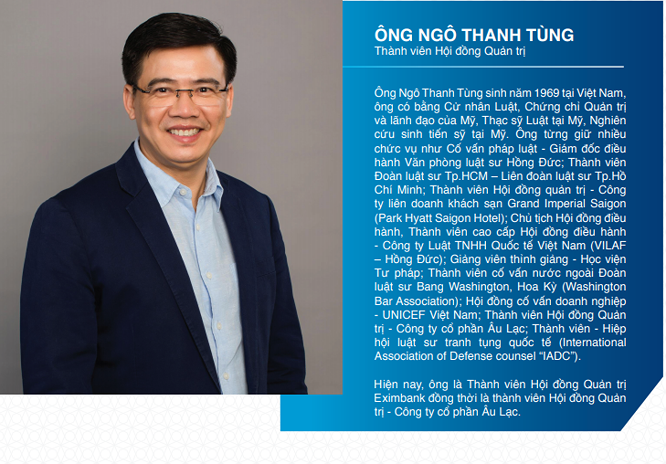 Thông tin liên quan đến ông Ngô Thanh Tùng trong Báo cáo thường niên 2018 của Ngân hàng Eximbank NguồnEIB