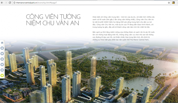 Hình ảnh quảng cáo về khu vục Công viên tưởng niệm Chu Văn An trên một website giới thiệu dự án The Manor Central Park