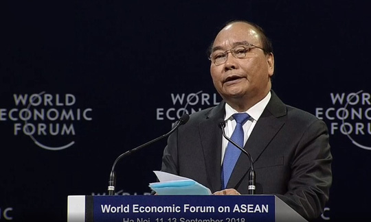 Thủ tướng Nguyễn Xuân Phúc phát biểu chào mừng khai mạc Hội nghị WEF ASEAN 2018.