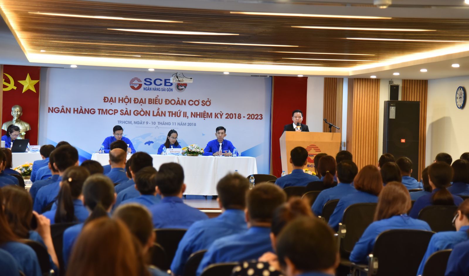 Đồng chí Đinh Văn Thành - Bí thư Đảng ủy kiêm Chủ tịch HĐQT SCB phát biểu tại Đại hội Đoàn TNCS lần thứ II, nhiệm kỳ 2018 – 2023.