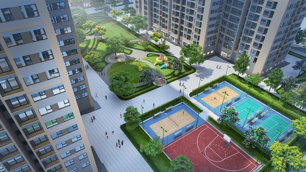 Tòa Park 06 nằm kế cận công viên nội khu có nhiều cây xanh, sân chơi trẻ em và sân tập thể thao đa dạng.