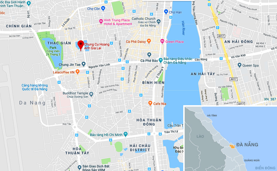Chung cư Hoàng Anh Gia Lai, đường Hàm Nghi, quận Thanh Khê, TP Đà Nẵng. Ảnh: Google Maps.