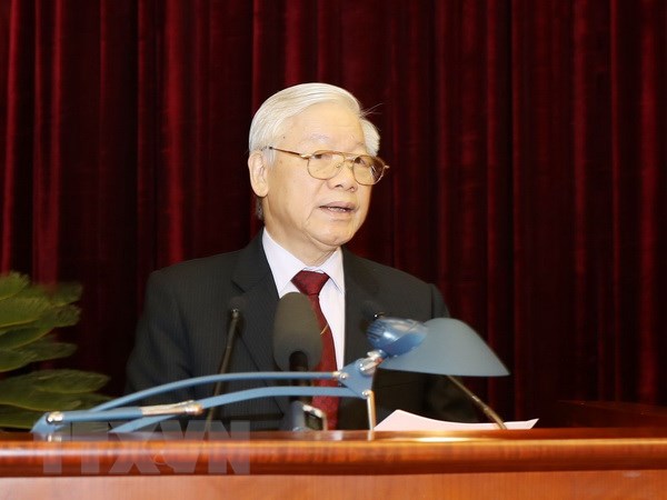Tổng Bí thư Nguyễn Phú Trọng phát biểu khai mạc Hội nghị. (Ảnh: Trí Dũng/TTXVN)